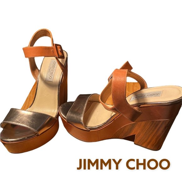 Jimmy Choo Shoes - JIMMY CHOO NICO CANYON PYRITE WEDGE SANDALS (SZ 40) (GUC)
